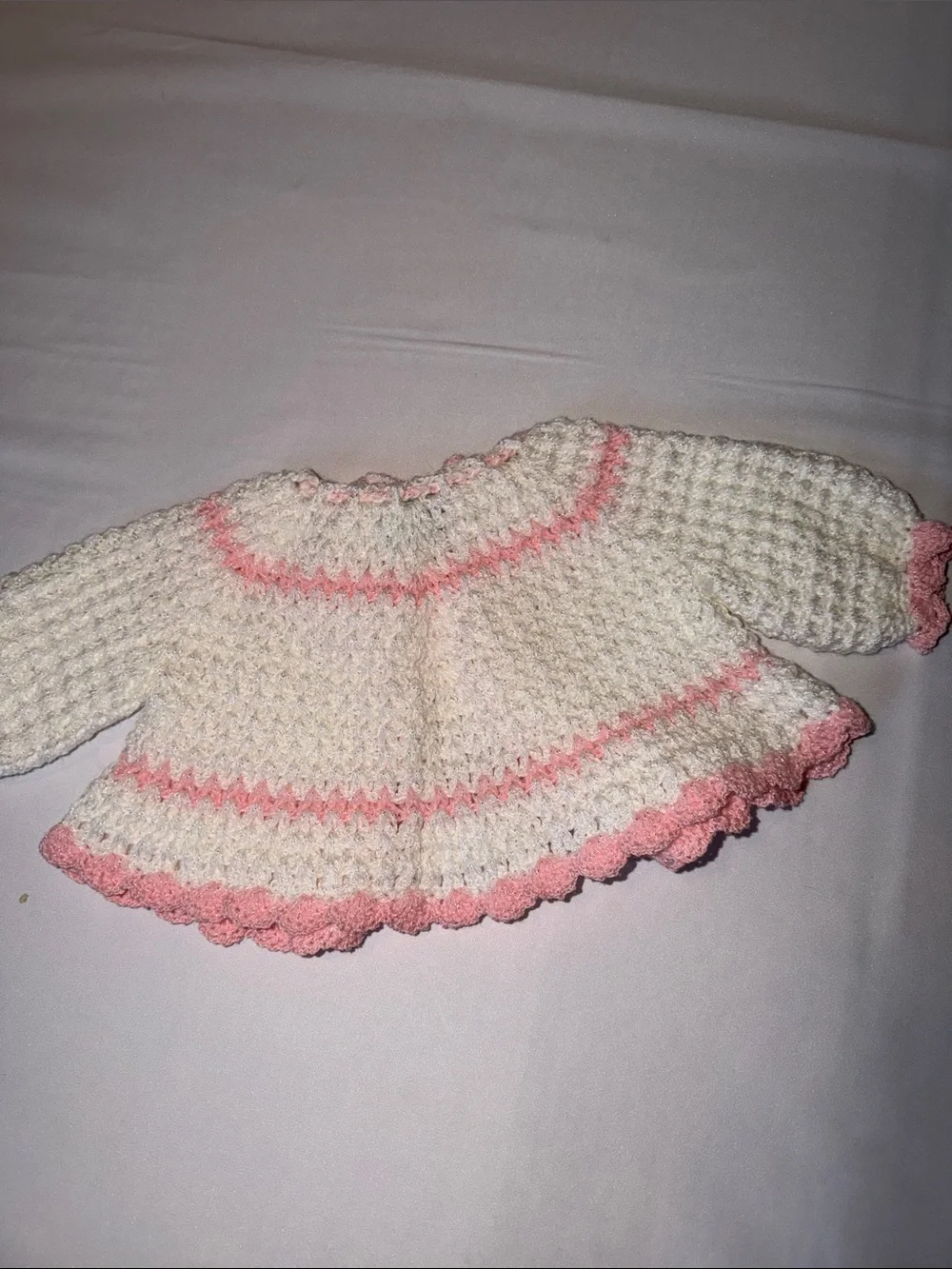 Hand Crocheted Baby Infant Girl Sweater & Shoes & Bonnet Newborn Gift